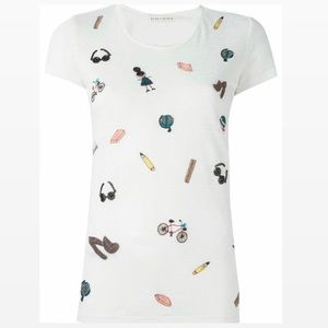 Alice + Olivia White Short-Sleeve Embroidered Novelty Tee